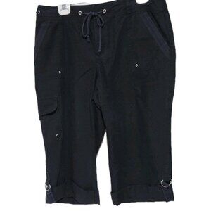 Christopher and Banks Capris 12 Women's Black Nautical Drawstring Tab Cuffs